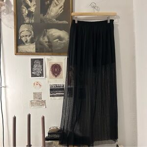 mesh long black skirt with black shorts underneath / goth, grunge, classy